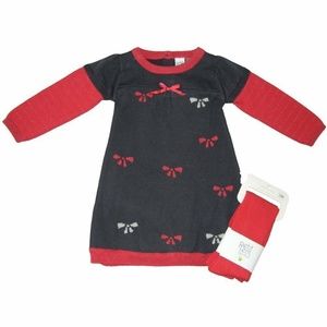 Petit Lem Baby Girls Gray Red Sweater & Tights Set